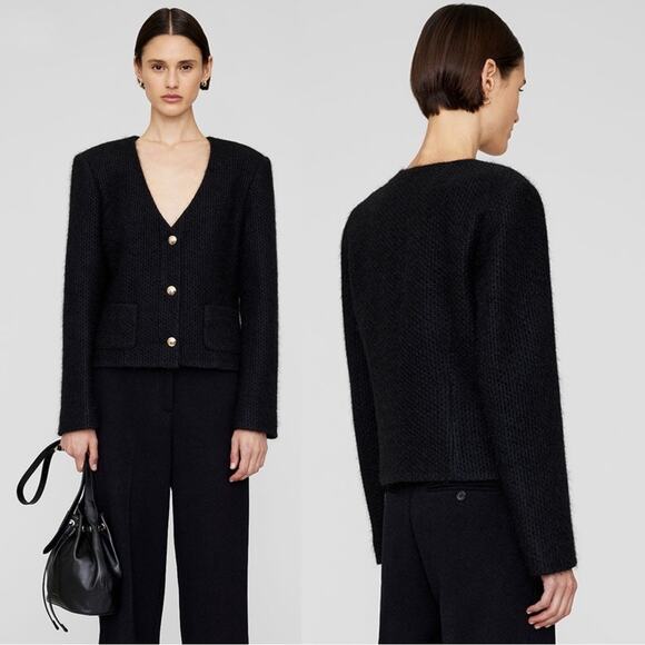 Anine Bing Annita Modern Woven Blend Textured Sweater Jacket Size Medium Black - Picture 2 of 6